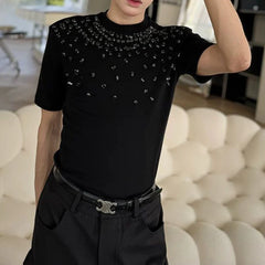 HEARUJOY - Y2k Diamond-Studded Slim Casual T-Shirt Genderless Streetwear Fashion Niche All-Match Youth Short-Sleeved Top Unisex