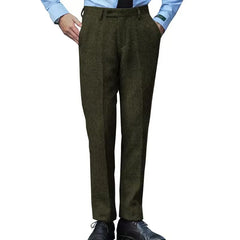 HEARUJOY - Autumn Winter Men's Vintage Wool Suit Pant Herringbone Pattern Straight Trousers British Style Business Casual Italian Pants