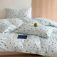 YICKYUE - Colorful Star Print Duvet Cover Set Fresh Summer 100% CottonQuilt Cover+Pillowcase Single Queen Student Adult Bed Linens 3pcs