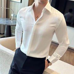 HEARUJOY - Spring Summer Men Smart Casual Black Shirts Fashion Men High Quality Striped Shirts Male Formal Party Wedding Blouse