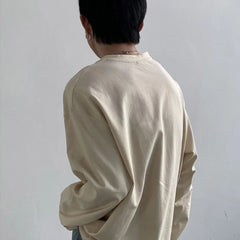 HEARUJOY - Mens T-Shirt Side Placket Casual T-Shirt Autumn Streetwear Personality Niche Versatile Long-Sleeved Top Men'S Clothing
