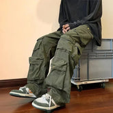 Hearujoy Y2k Hip-hop Cargo Pants Multi-pockets Tooling Pant Harajuku Men's Vintage Loose Wide Leg Pants Streetwear Casual Trousers