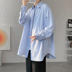 HEARUJOY - Striped Shirt Men Oversized Fashion Society Mens Dress Shirt Korean Loose Long Sleeved Shirt Mens Casual Shirts Large Size 5XL