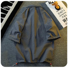 HEARUJOY - Texture Ice Silk Workwear Suits Men Short sleeve Shirt And Shorts Two-piece Set Summer Cool Quick Drying Loose Outfits Oversize