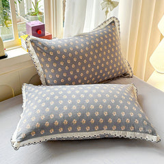 YICKYUE - Vintage Floral Lace Trim Bedding Set and Components Soft Washed Cotton Duvet Cover Set Bed Sheet Pillowcases Twin Queen King