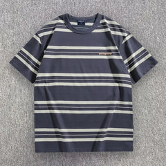 HEARUJOY - Men's Striped Short Sleeved T-shirt Japanese Retro Style Summer Round Neck Tshirt Streetwear Casual Loose Stripe Tops Tee