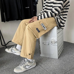 HEARUJOY - Spring Autumn Casual Print Patchwork Cotton Wide Leg Pants Man Loose Y2k Pocket Hip Hop Cargo Straight Male Trousers Streetwear