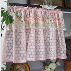 YICKYUE - French Countryside Embroidery Lace Short Curtain Without Punching Blackout Curtain Velcro Pink Romantic Home Decoration Curtain