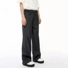 Hearujoy Niche Style Men's Suit Pants Oblique Fold Straight Summer Male Loose Trousers Wide Leg Casual Bottom Tide 9C6381