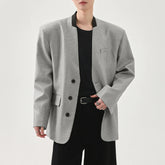 HEARUJOY - Men Blazer Plaid Patchwork V Neck Button Long Sleeve Casual Suit Men Streetwear Elegant Fashion Male Coats Blazer