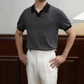 HEARUJOY - Men's Color Matching Knitted Short-Sleeved Polo Shirt American Retro Fashion Trend Loose Casual Breathable Summer Men's Tops