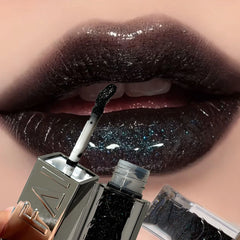YICKYUE - Crystal Shimmer Black Lip Glaze Halloween Lip Makeup Moisturizing Non-Stick Water Light Liquid Lipstick Pearl Lip Gloss Cosmetic