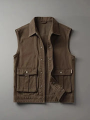 YICKYUE - Vintage Dark Brown Vest Coat Men Spring Autumn Outdoor Fishing Tank Top Casual Large Pocket Cargo Sleeveless Jacket Waistcoat