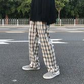 HEARUJOY - High Waist Straight Leg Sport Pants ex Casual Loose Fit Long Trousers Spring Autumn Plaid Wide Leg Pants Casual Wear