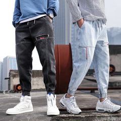 HEARUJOY - Spring Summer Black Blue Cargo Jeans Men Streetwear Denim Jogger Pants Men Baggy Harem Jean Trousers Ankle-Length Men Cloth