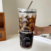 YICKYUE - 1000ML Glass Water Cup Large Capacity Temperature Resistant Drinking Cup For Girls With Lid and Straw Milk Juice Coffee Mug