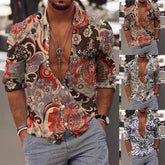 HEARUJOY - Fashion Roll-Up Sleeves Men'S Button Down Shirt Men Long Sleeve Winter Casual Printed Shirts Fashion Top Blouse Camisa Masculina