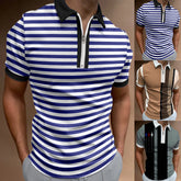 YICKYUE - Male Summer Striped Splice Print T Shirt Turn Down Short Sleeve Tops T Shirt Mens Small T Shirts Male Tshirt Summer Ropa Hombre