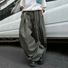 HEARUJOY - Spring Summer Loose Casual Soft Flowy Lightweight Wide Leg Shorts for Men Elastic High Waist Korean Fashion