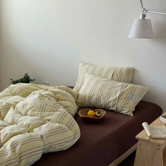 YICKYUE - Simple Style Bedding Set Nordic Striped Duvet Cover Set 100% Cotton Flat Sheet Single Twin Size Double Bed Sheet Set For Bedroom