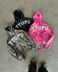 HEARUJOY - European and American Harajuku Retro Letter Embroidered Oversized Hoodie Men Camouflage Fashion, Loose Casual Pullover Women