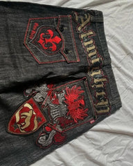 Hearujoy Y2k fully embroidered patchwork fashion brand heavy industry jeans high street American hip-hop fashion retro straight trousers