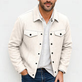 HEARUJOY - Daily Casual Mens Woolen Jacket Coat Vintage Turn-down Collar Button Pockets Cargo Jackets Men Autumn Fashionable Cardigan Tops