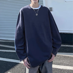 HEARUJOY - Autumn Men's Long Sleeve Cotton T Shirt Fashion Solid Loose T Shirts Mens Oversized Hip Hop Casual Mens Streetwear Top Tees