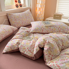 YICKYUE - Floral Bedding Sets Korean Princess Duvet Cover Set Pillowcase Twin Queen Full Size No Filling Flat/Fitted Sheet Set Home Decor