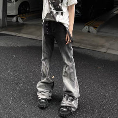 Hearujoy Black Gray Gradient Slim Jeans Floor Mop Flared Pants High Street New Trendy Fashionable Hip Hop Washed Vintage Men's Jean Pants