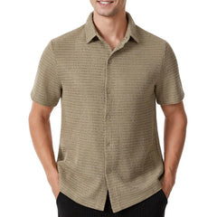 HEARUJOY - Men's Solid Color Short-Sleeved Shirt American Retro Fashion Trend Street Loose Breathable Casual Daily Niche Men's Tops
