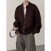 HEARUJOY - Vintage Pure Color Men's Open Cardigan Sweater Winter Casual Loose Fit Zipper Jacket Fashionable Simple Design