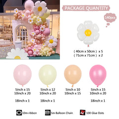 YICKYUE - 140Pcs Daisy Balloon Garland Arch Kit Macaron Pink And Yellow Groovy Party For Baby Shower Wedding Birthday Sunflower Decor