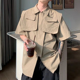 Hearujoy New Trend Zipper Deconstructed Shawl Design Overalls Men Shirt 2024 Street Niche Solid Pocket Male Y2k Tops Camisa Para Hombre