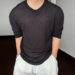 HEARUJOY - Thin Sunproof Pullover Long Sleeve Shirt Cool Mask Print T Shirt Men Loose Fit White Top