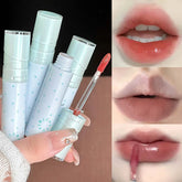 YICKYUE - Water Light Lip Gloss Peach Pink Mirror Glass Lip Glaze Moisturizing Non Sticky Matte Bean Paste Liquid Lipstick Lip Oil Makeup