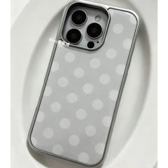 YICKYUE - Korean Ins Trendy Polka Dot Grey Phone Case For iPhone 18 ULTRA 17 AIR 16 15 14 13 12 11 Pro Max PLUS Surface Glossy Y2K Cover