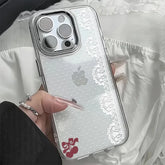 YICKYUE - White Lace Polka Dot Clear Soft Phone Case For iPhone 17 16 15 14 13 12 11 Pro MAX XS XR 7 8 Plus 17air 16e Transparent Cover