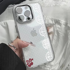 YICKYUE - White Lace Polka Dot Clear Soft Phone Case For iPhone 17 16 15 14 13 12 11 Pro MAX XS XR 7 8 Plus 17air 16e Transparent Cover