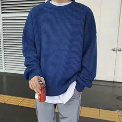 HEARUJOY - Pullovers Knitted O Neck Sweaters Men Long Sleeve Solid Jumpers High Street Loose Slight Strech 2025 New Standard Wool Winter