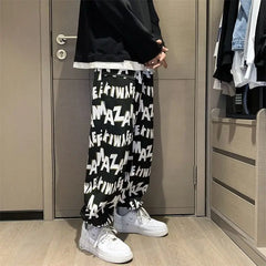 HEARUJOY - High Street Letter Printed Casual Pants Fashionable and Versatile Loose and Comfortable Elastic Band Fashionable Straight Pant