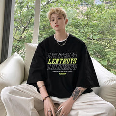 HEARUJOY - T Shirt Oversized Cotton For Men White 5XL Men's Letter Print T-shirts Male Casual Wear Summer Tee Shirts Unisex Big Size