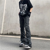 Hearujoy New Black Wrinkle Pants Man Harajuku Punk Men's Streetwear Hip Hop Fashion Clothing Casual Tactical Trousers Y2k Goth Flared