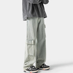 Hearujoy New Jeans Big Pocket Trousers Male Washed Denim Cargo Pants Wide Leg Pant Men's Jeans Loose Casual Streetwear Hip Hop Harajuku