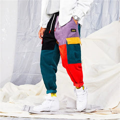 HEARUJOY - Contrast Color Patchwork Corduroy Pants Men Oversized Loose casual Pencil Pants Hip Hop Trendy Fashion Trousers Streetwear
