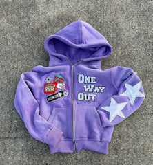 Hearujoy Women clothing Harajuku Hip Hop High Street embroidery zipper hoodie fall new American retro punk style oversized sweatshirt