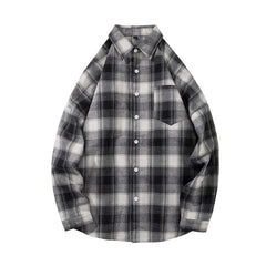 HEARUJOY - Black White Classic Plaid Long Sleeve Loose Men's Shirt American Style Retro Versatile Spring Autumn Outerwear Coat for Men Tops