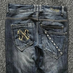 Hearujoy Y2K Washed Jeans Gothic Vintage Flanged Embroidery Logo Trend Men Women Streetwear American High Street Simplicity Flare Jeans