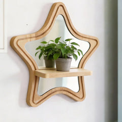 YICKYUE - Star Shaped Wooden Wall Shelf with Mirror,Wall Mounted PlantDisplay Rack for HomeDecor,PremiumOrnament for Bedroom&AestheticRoom