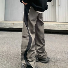 Hearujoy Summer Wide Baggy Hip Hop Straight Grey Pocket Thin Trousers for Men Loose Casual Pants Man Hippie Zip Cotton Korean Style Y2k